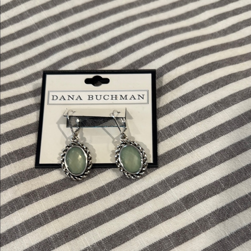 Dana Buchman Silver Earrings with Green Stone